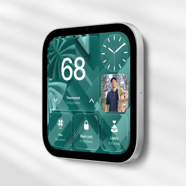 Veggmontert Apple HomeView med smarthus-kontroller på skjermen